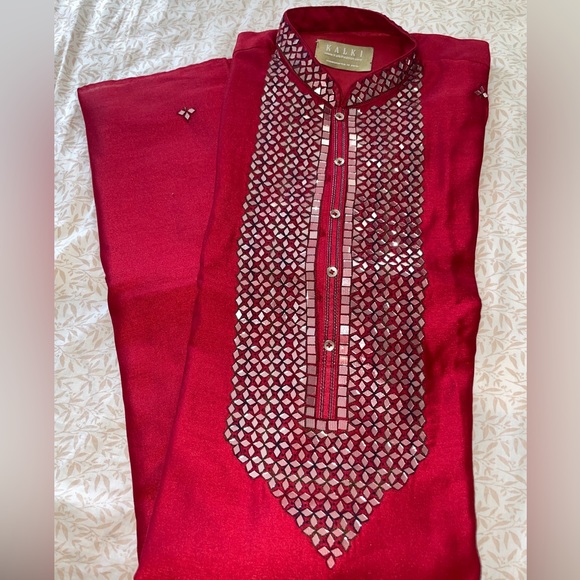 Red Silk Kurta Set | Abhinav Mishra design - Picture 3 of 6